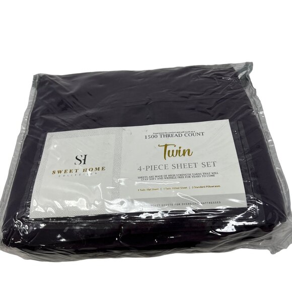 Sweet Home Collection 1500 Thread Count Twin 4-Piece Sheets Deep Pocket Purple - Picture 3 of 8